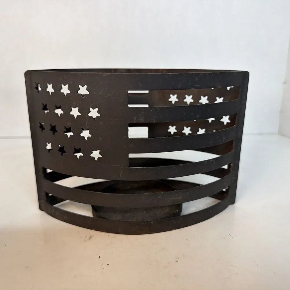 Metal USA Flag Decor Patriotic 4th of July Candle Holder Americana